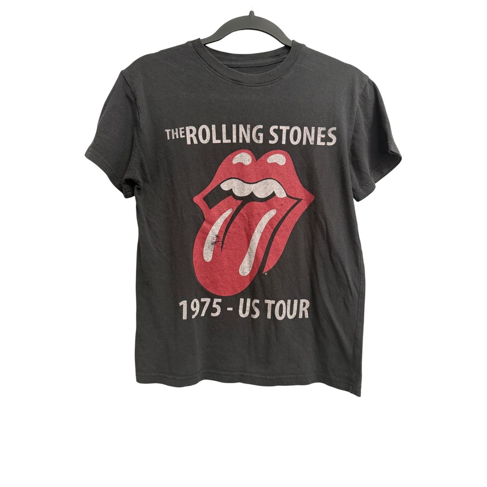 Rolling Stones 1975 US Tour Graphic T-Shirt XS Charcoal Black Cotton Band Tee